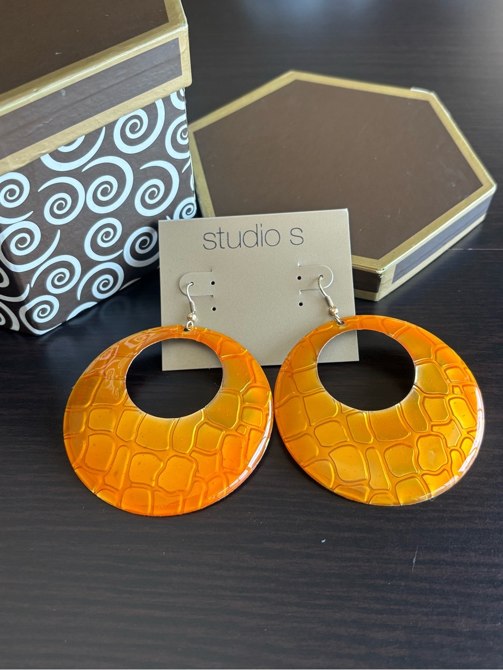 Bold Orange Croc-Embossed Disc Earrings